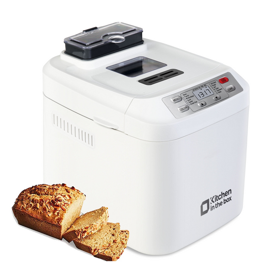 Kitchen in the box 2lb Bread Machine with Auto Fruit Nut Dispenser, 12 Presets Bread Maker Gluten-Free Setting, 13 Hour Delay Timer, White