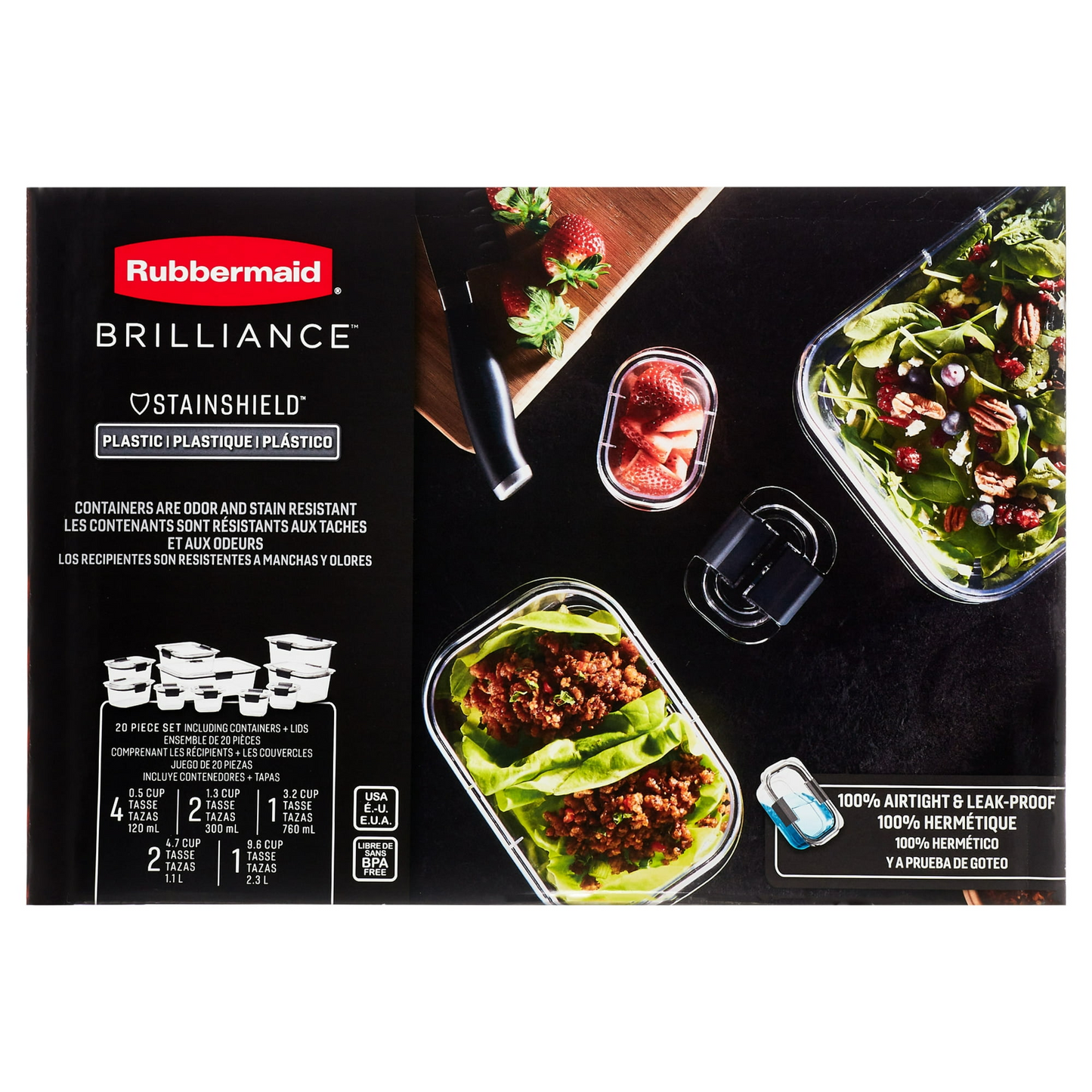 Rubbermaid Brilliance Food Storage Container, 20 Piece Variety Set, Clear Tritan Plastic