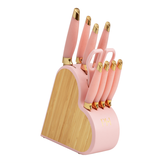 Paris Hilton 10-Piece Heart-Shaped Stainless Steel Knife Block Set, Pink