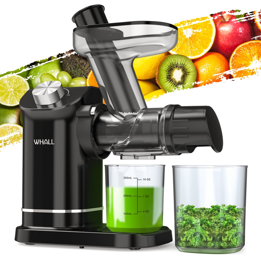 WHALL Cold Press Juicer, Masticating Slow Juicer Vegetable and Fruit, Juicers with Quiet Motor & Reverse Function, Easy to Clean with Brush