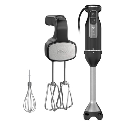 Ninja Foodi Power Mixer System, Black Hand Blender and Hand Mixer Combo with Whisk and Beaters, CI100