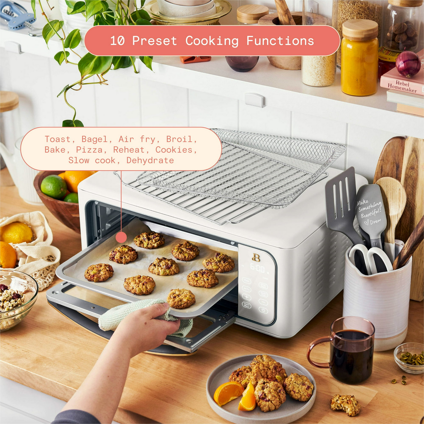 Beautiful Infrared Air Fry Toaster Oven, 9-Slice, 1800 W, White Icing by Drew Barrymore