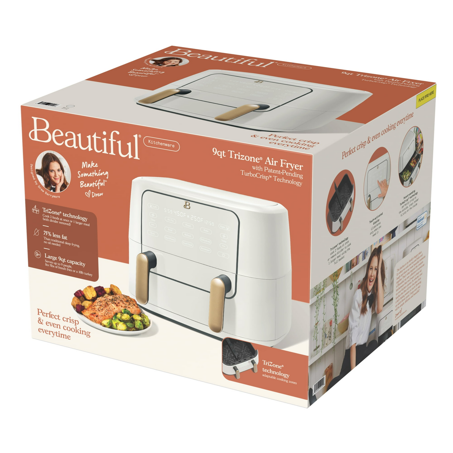 Beautiful 9 QT TriZone Air Fryer, White Icing by Drew Barrymore