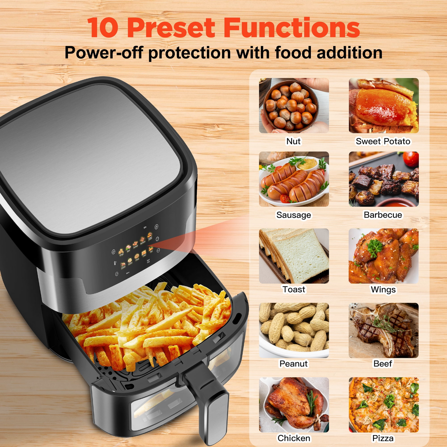 Air Fryer Oven, 10-in-1 7.5Qt Multifunction Air Fryer with Digital LED Touch Screen, 10 Preset Cookings, Dishwasher-Safe Basket, 95% Less Oil, Nonstick Dishwasher-Safe Basket, 100Pcs Liner