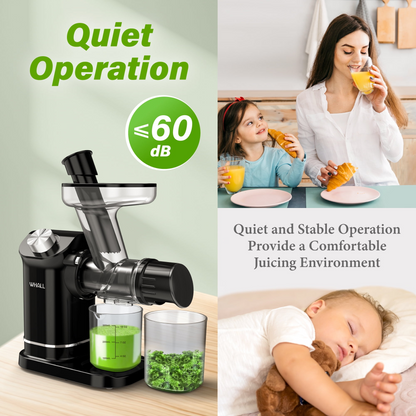 WHALL Cold Press Juicer, Masticating Slow Juicer Vegetable and Fruit, Juicers with Quiet Motor & Reverse Function, Easy to Clean with Brush