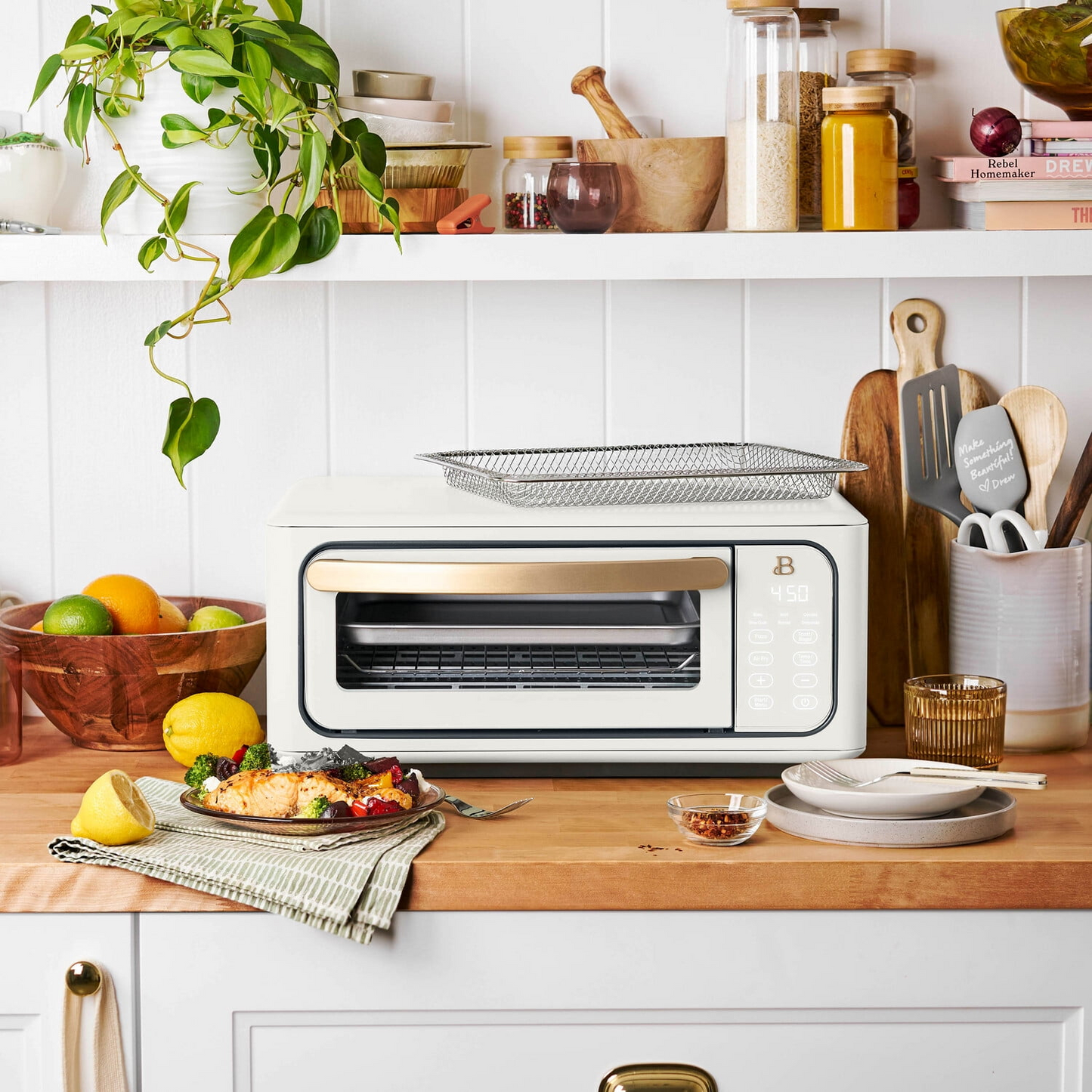 Beautiful Infrared Air Fry Toaster Oven, 9-Slice, 1800 W, White Icing by Drew Barrymore