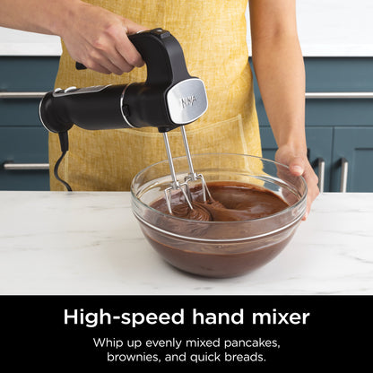 Ninja Foodi Power Mixer System, Black Hand Blender and Hand Mixer Combo with Whisk and Beaters, CI100