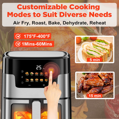 Air Fryer Oven, 10-in-1 7.5Qt Multifunction Air Fryer with Digital LED Touch Screen, 10 Preset Cookings, Dishwasher-Safe Basket, 95% Less Oil, Nonstick Dishwasher-Safe Basket, 100Pcs Liner