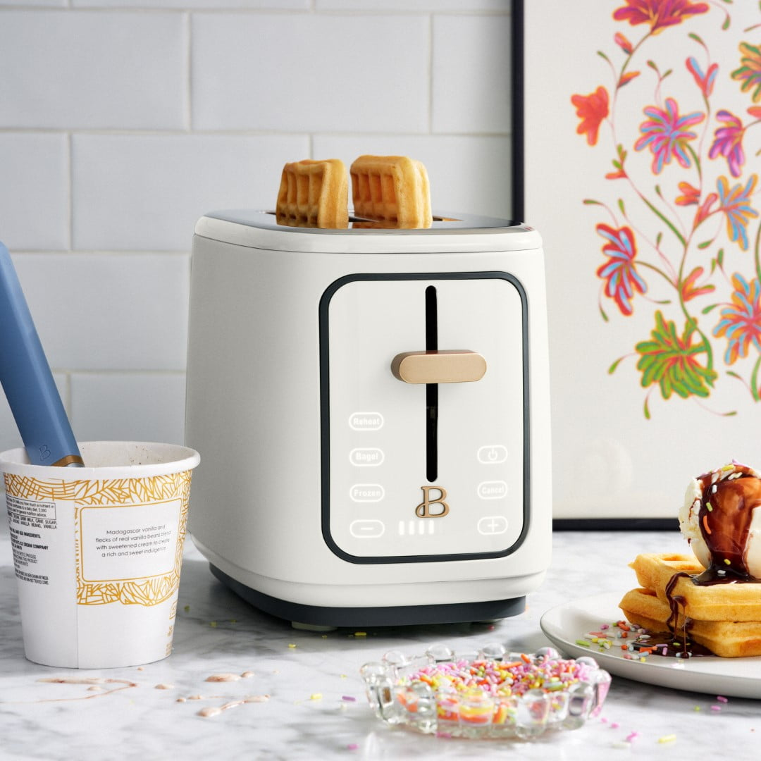 Beautiful 2 Slice Toaster with Touch-Activated Display, White Icing by Drew Barrymore