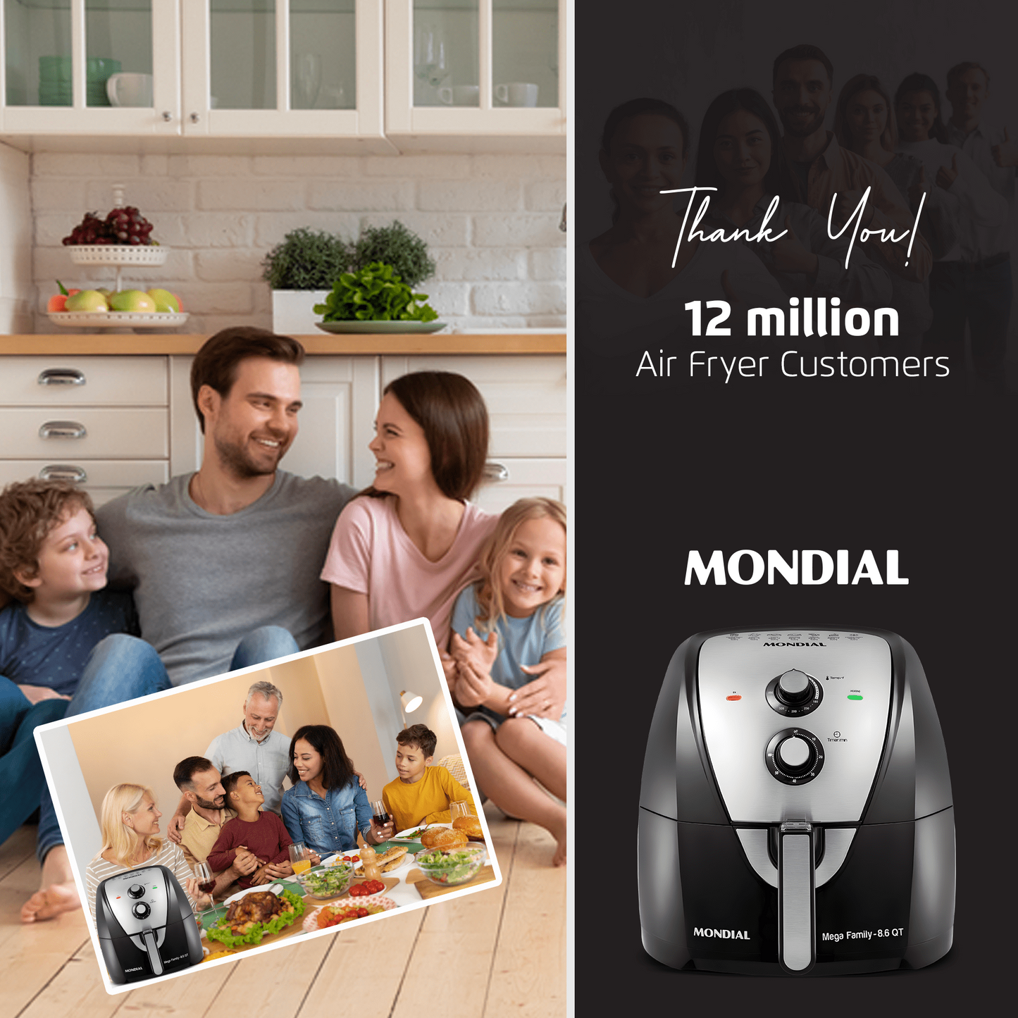 Mondial 8.6 qt Air Fryer, Black - Automatic Shutoff, Built-in Timer