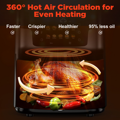 Air Fryer Oven, 10-in-1 7.5Qt Multifunction Air Fryer with Digital LED Touch Screen, 10 Preset Cookings, Dishwasher-Safe Basket, 95% Less Oil, Nonstick Dishwasher-Safe Basket, 100Pcs Liner