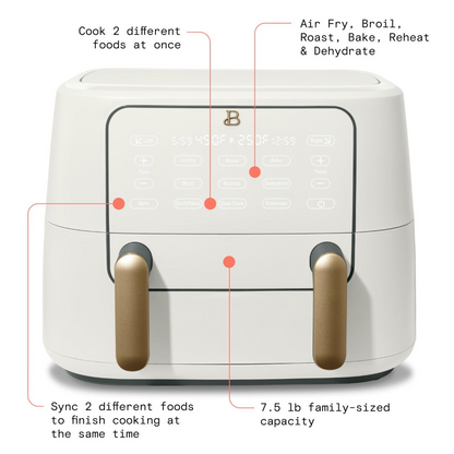 Beautiful 9 QT TriZone Air Fryer, White Icing by Drew Barrymore