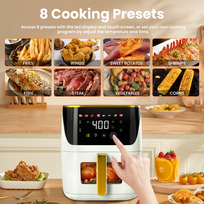 Bluebow Newest Air Fryer Large 8.5 QT, White, 8 in 1 Touch Screen, Visible Window, 1750W