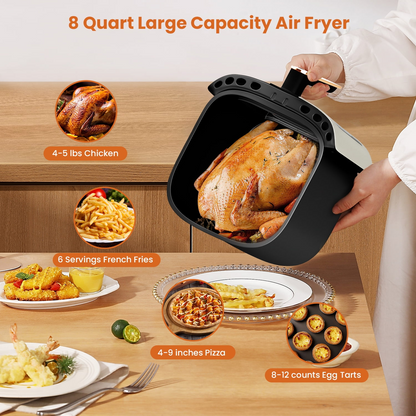 Bluebow Air Fryer Large 7.5QT, 8-in-1 Digital Touchscreen, Visible Cooking Window, 1700W, White