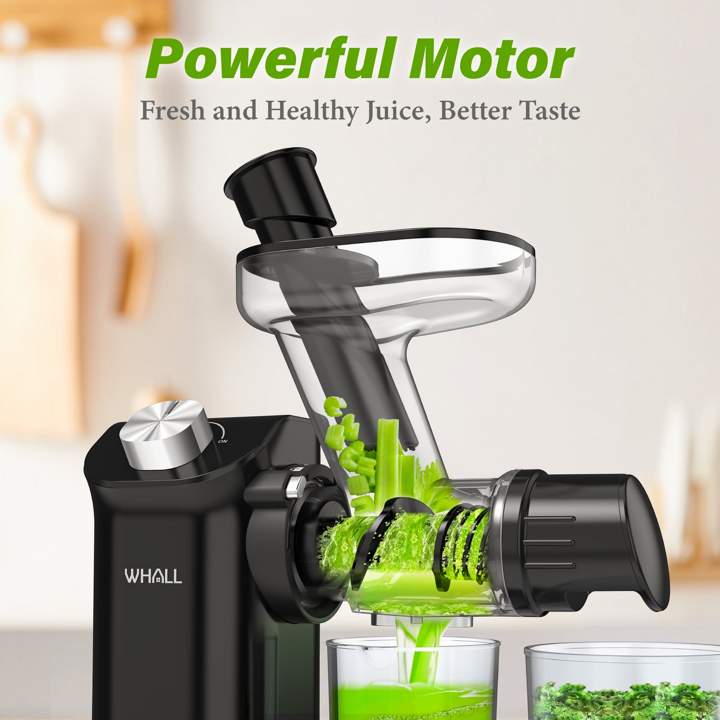 WHALL Cold Press Juicer, Masticating Slow Juicer Vegetable and Fruit, Juicers with Quiet Motor & Reverse Function, Easy to Clean with Brush