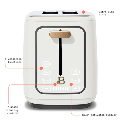 Beautiful 2 Slice Toaster with Touch-Activated Display, White Icing by Drew Barrymore