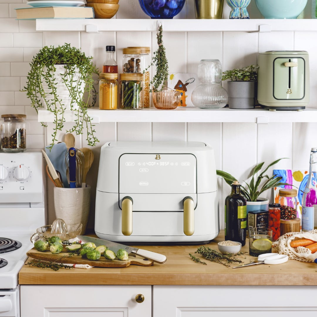 Beautiful 9 QT TriZone Air Fryer, White Icing by Drew Barrymore