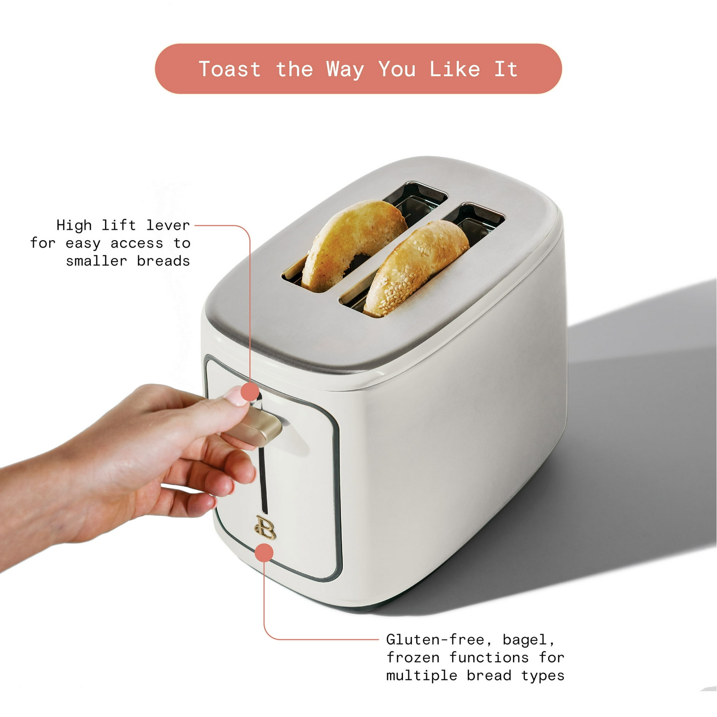 Beautiful 2 Slice Toaster with Touch-Activated Display, White Icing by Drew Barrymore