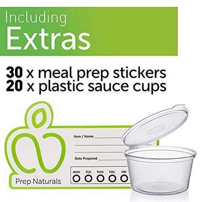 Prep Naturals - Glass Food Storage Containers - Meal Prep Container - 4 Packs, 3 Compartments, 34 Oz