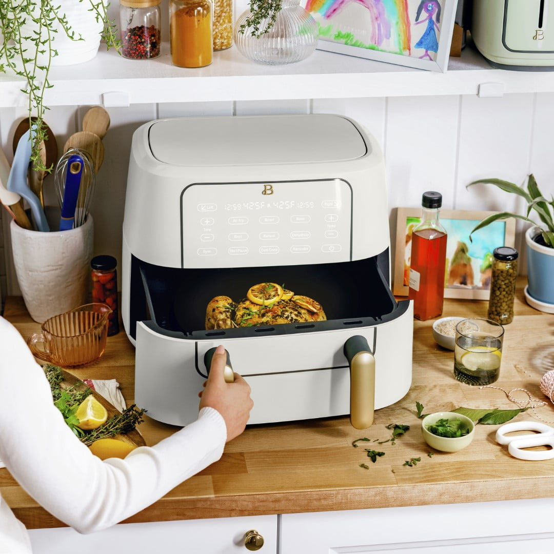 Beautiful 9 QT TriZone Air Fryer, White Icing by Drew Barrymore